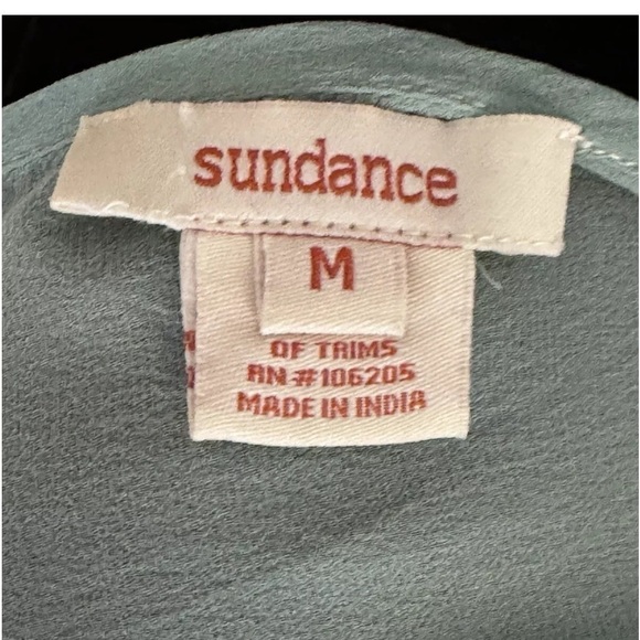 Sundance Top Silk Tunic M Green Blue Sheer Crochet Cottage Boho Party Shirt EUC - Picture 6 of 7